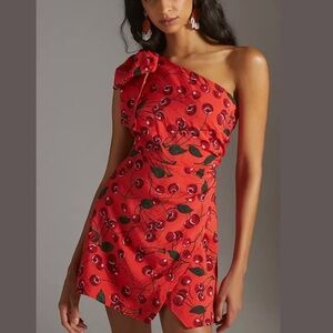 Anthropologie Cherry One Shoulder Dress